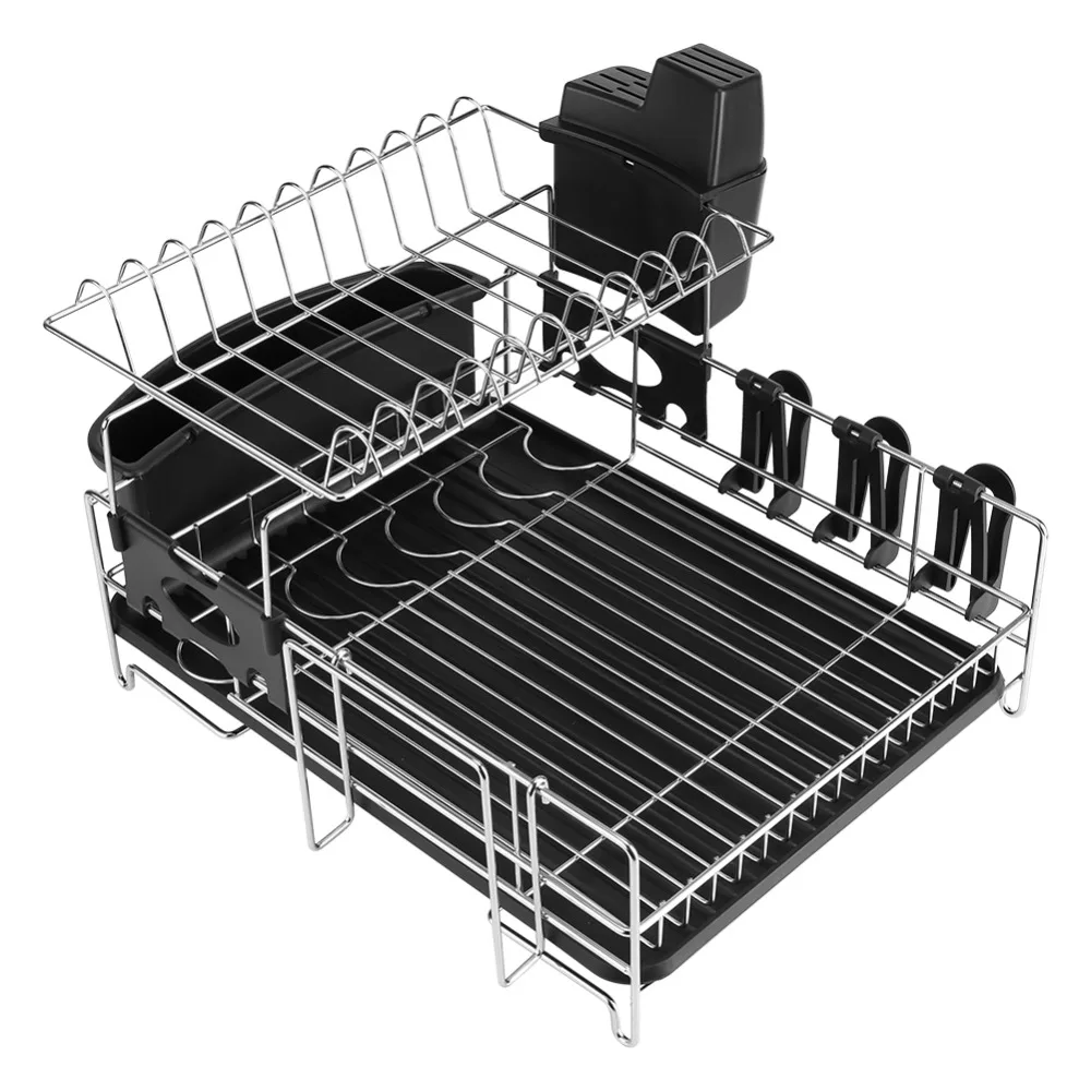 

Stainless Steel 2-Tier Kitchen Dish Drying Rack Tableware Drainer Plate Cup Drain Tray Storage Holder Tool Accessory