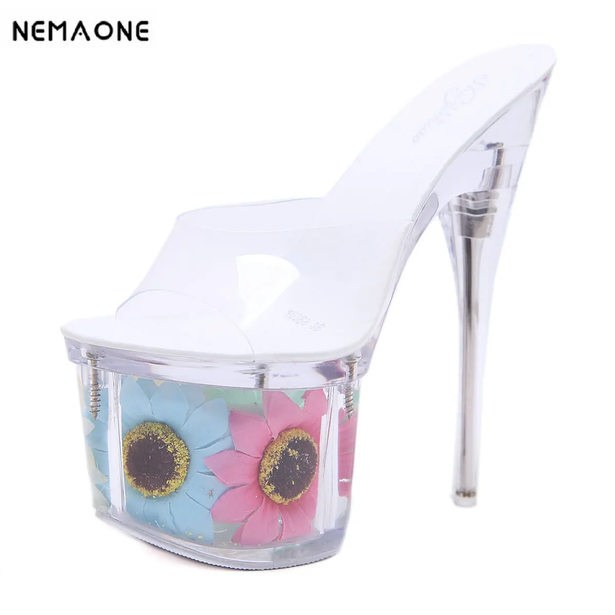 

NEMAONE summer shoes woman slippers PVC Transparent Ankle Strap High Heels 17CM Party Sandals Women party Jelly sandalswoman