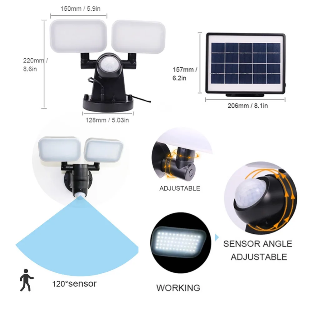 Solar Light 40+40 LED 3 Modes Wireless IR Motion Sensor Waterproof Lamp IP65 Waterproof ABS+PC Solar Wall Lamp