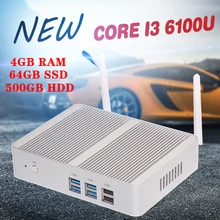 Бесплатная Доставка Intel Core i3 6Gen 6100U Skylake Mini PC Mini компьютер 4 К HTPC Intel HD Graphics 520 Игровой ПК Ультра Nettop USB3