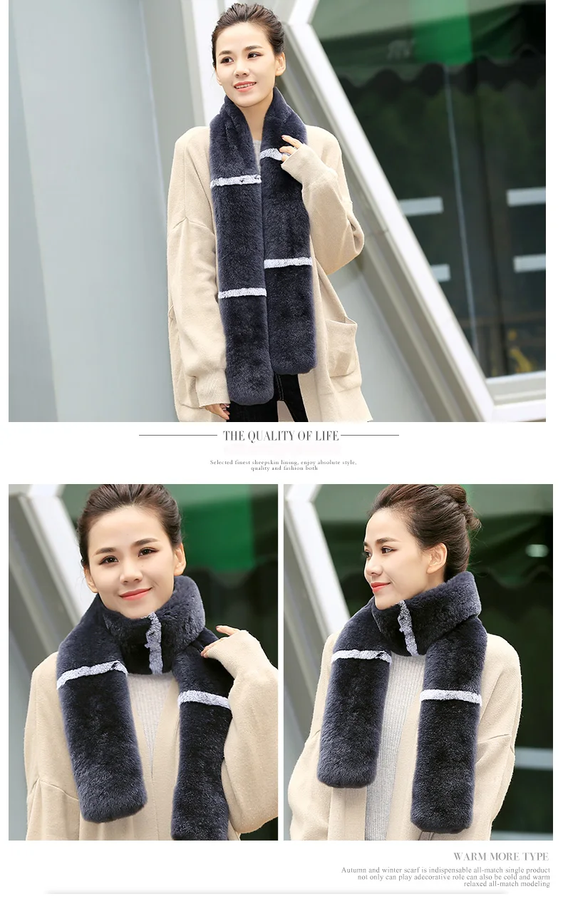 Russian Plus Size100% natural Rabbit Fur scarves Long Real Fur Scarves Female 2018 Winter Scarf For Women  (9)