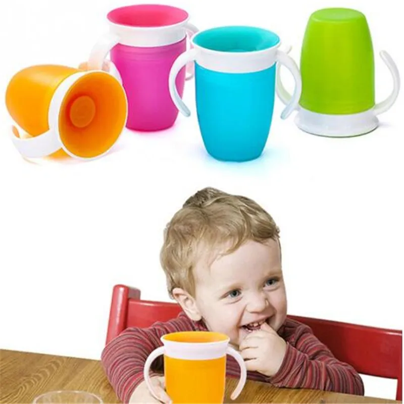 

240ML Water Cup 360 Degree Free Rotate Baby Learning Drinking Cups With Double Handle Flip Leakproof Infant Water Cups Bottle