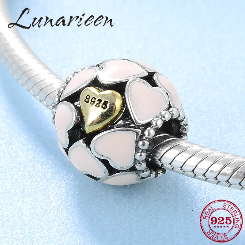 

925 Sterling Silver Round shape Enamel Heart Beads DIY for fashion Fit Original Pandora Charms Bracelet Necklace Jewelry making