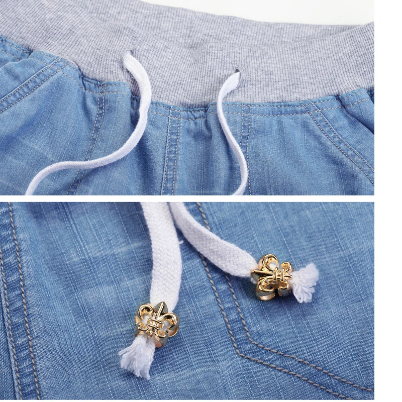 Slim Woman Short Denim Summer Knee Length Capri Jeans Plus Size Mom Jeans Elastic Waist Thin Women Harem Pant Jean Push Up Denim