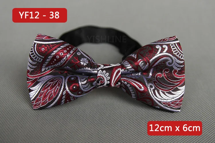 YISHLINE NEW Men's Bow Tie Gold Paisley Bowtie Business Wedding Bowknot Dot Blue And Black Bow Ties For Groom Party Accessories - Цвет: YF12-38
