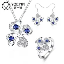 Индийские свадебные модные брендовые покрытые серебром, изысканные синие ожерелья CZ хрустальные модные комплекты украшений для женщин