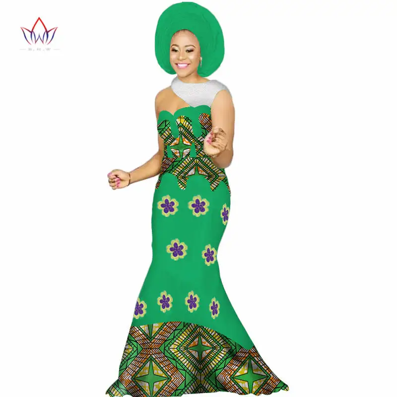 

2019 African Wax Print Dashiki Dresses for Women Bazin Riche backless Dress Plus Size African Women Clothing Vestidos WY3459