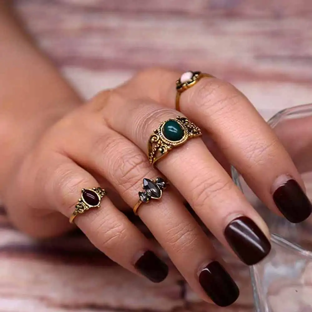 tomtosh 4 pcsset vintage ring sets antique alloy nature blue stone midi finger rings for women steampunk turkish ring - Steampunk Wedding Rings tomtosh 4 pcsset vintage ring sets antique alloy nature blue stone midi finger rings for women steampunk turkish ring - Steampunk Wedding Rings