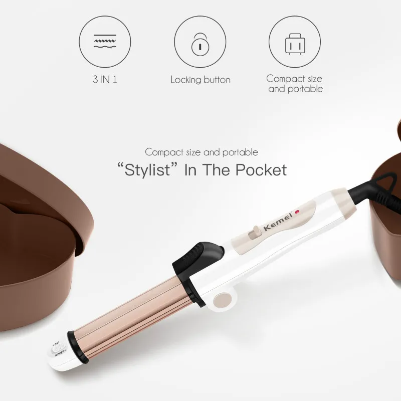Najtaniej Kemei 3 w 1 składana lokówka do włosów szybkie nagrzewanie Mini ceramiczna lokówka + prostownica do włosów prostownica + płyta kukurydziana lokówka do włosów