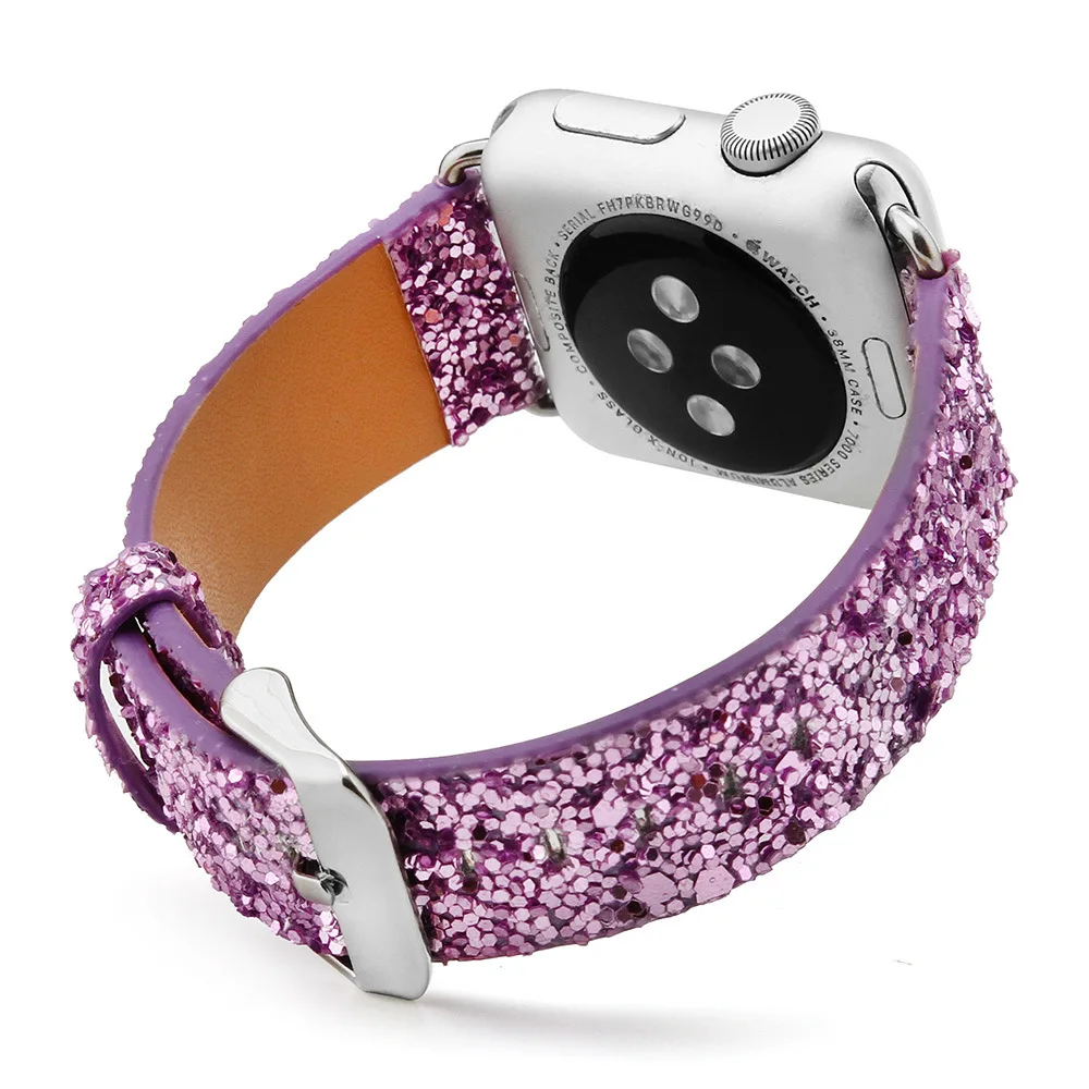 38, 40, 42, 44 мм для Apple Watch, версии 4/3/2/1 кожаный Bling наручных часов Iwatch, ремешок для наручных часов ремень Рождество блестящие Мощность