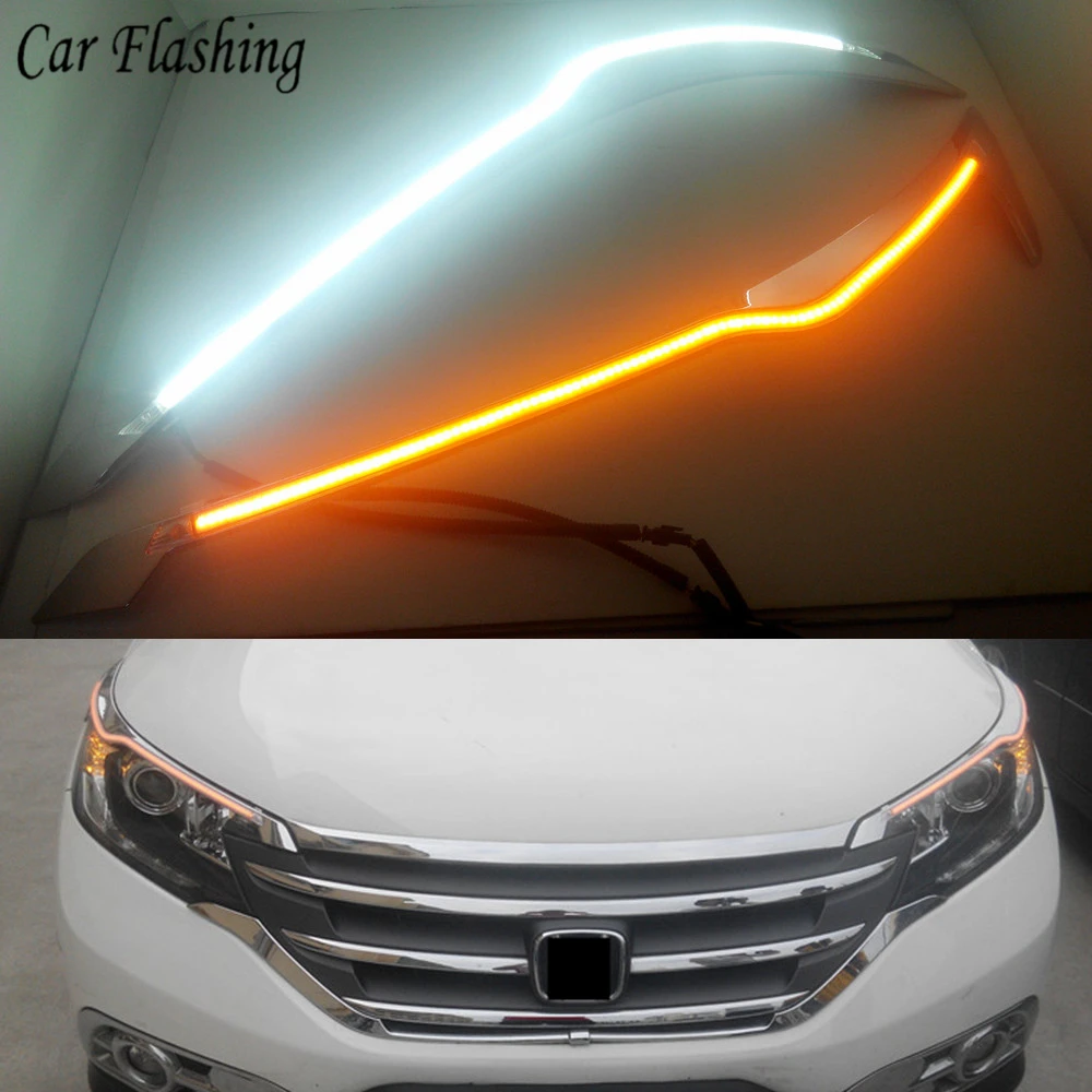 

Car flashing 2pcs Car Headlight LED Eyebrow Daytime Running Light DRL With Yellow Turn Signal Light For Honda CRV 2012 2013 2014