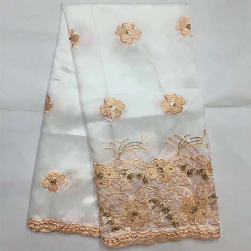 

Latest african george lace fabric with sequins design white color sequins flower weeding george lace fabric
