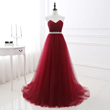 Simple 2020 Women Wine Red Evening Dress Formal Tulle Dresses Sweetheart Neckline Sequin Beaded Prom Graduationparty Dress.