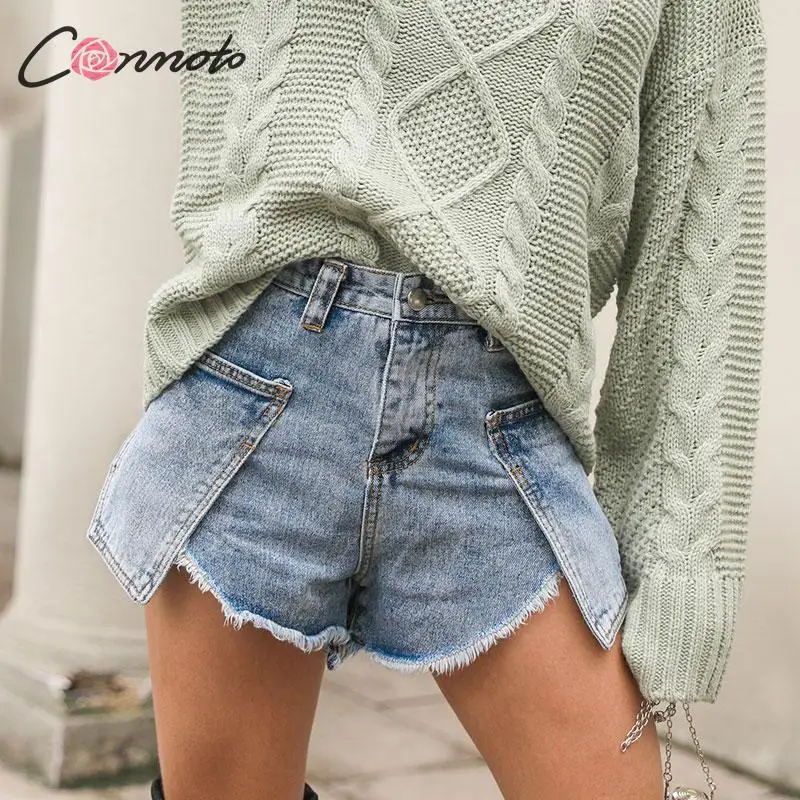 Conmoto Women Summer Shorts Fashion Pocket High Waist Shorts Female Casual Chic Burr Shorts Mujer Beach Holiday Short Pants