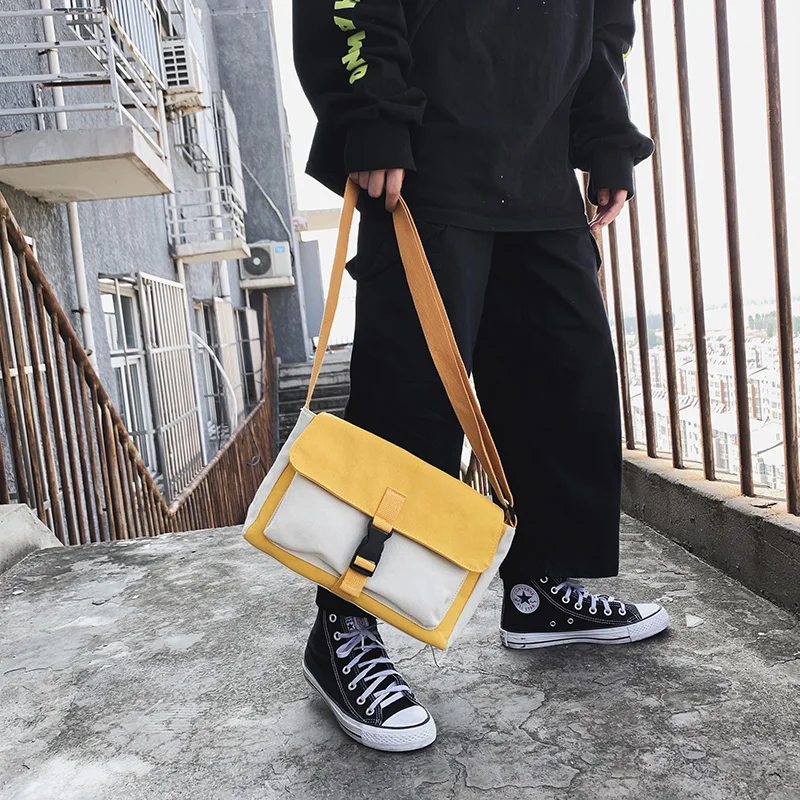 

The wind Harajuku student canvas bag 2019 new tide color Korean version of Joker shoulder messenger bag