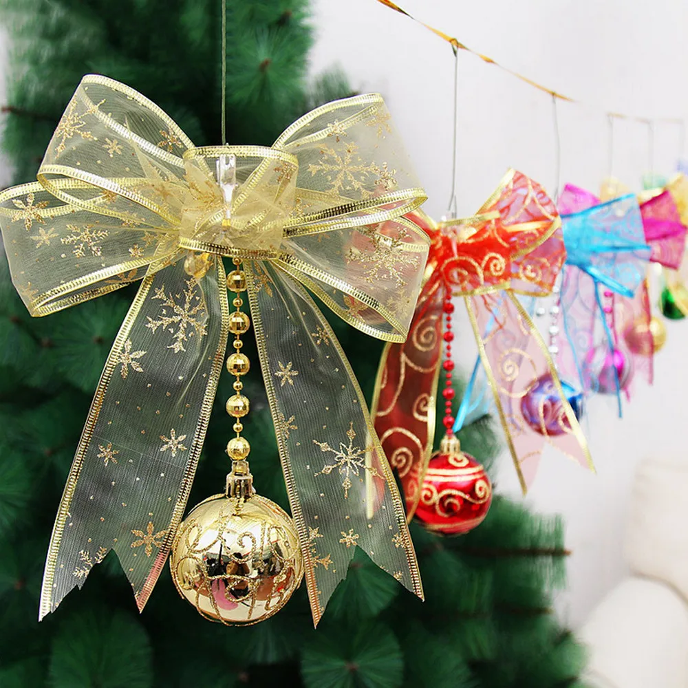 Colorful Mesh Bow Ribbon Christmas Tree Small Pendant Home Window