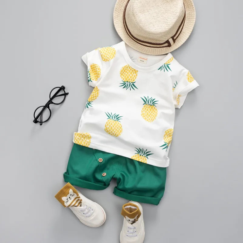Comprar Estampado piña niños niñas ropa de verano moda algodón infantil deportes traje para un niño camiseta + Pantalones cortos ropa para niños