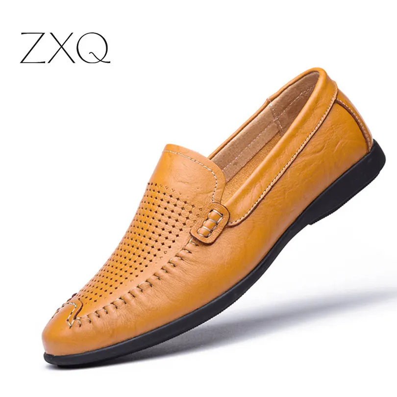 

New 2017 Men Genuine Leather Loafers Summer Casual Shoes Men Moccasins Breathable Driving Shoes Size 38-46