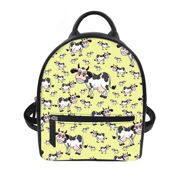 

Women Backpack PU Leather School Backpacks for Girls Book Bagpack Dairy Cow Feminine Mini Mochila Small Travel Sac a dos