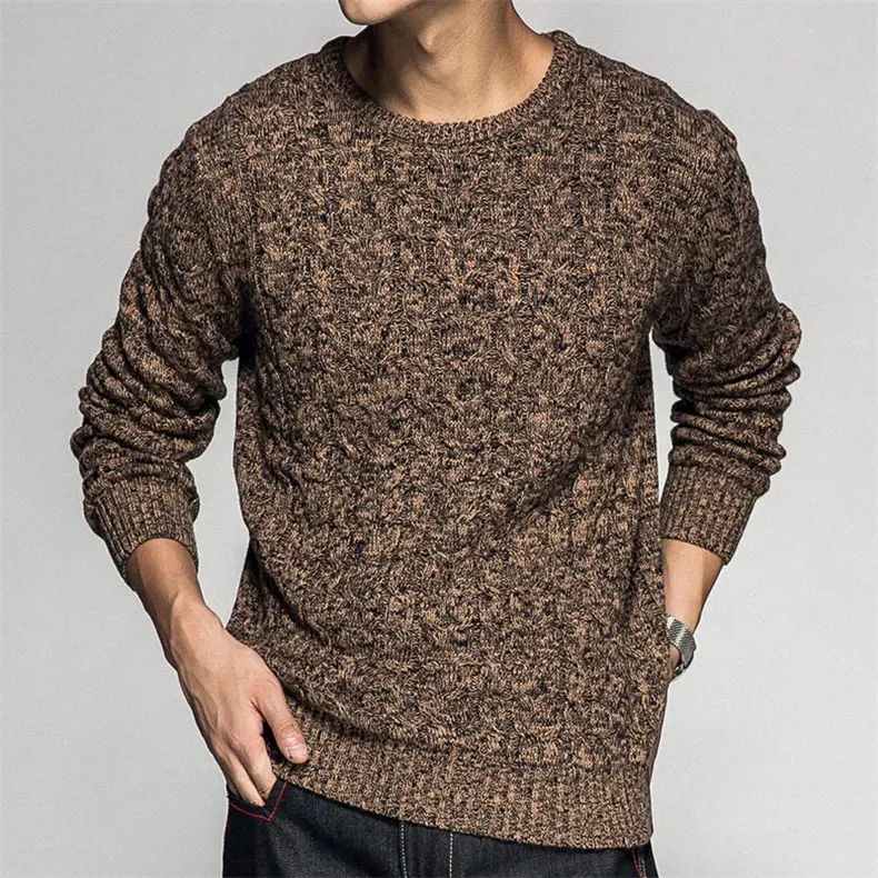 Colored Wool Thick Twist Sweater Pullovers Men 2018 Autumn Winter Mens Sweaters Shirt Vintage Warm Pullover Male Brown Red Black-03