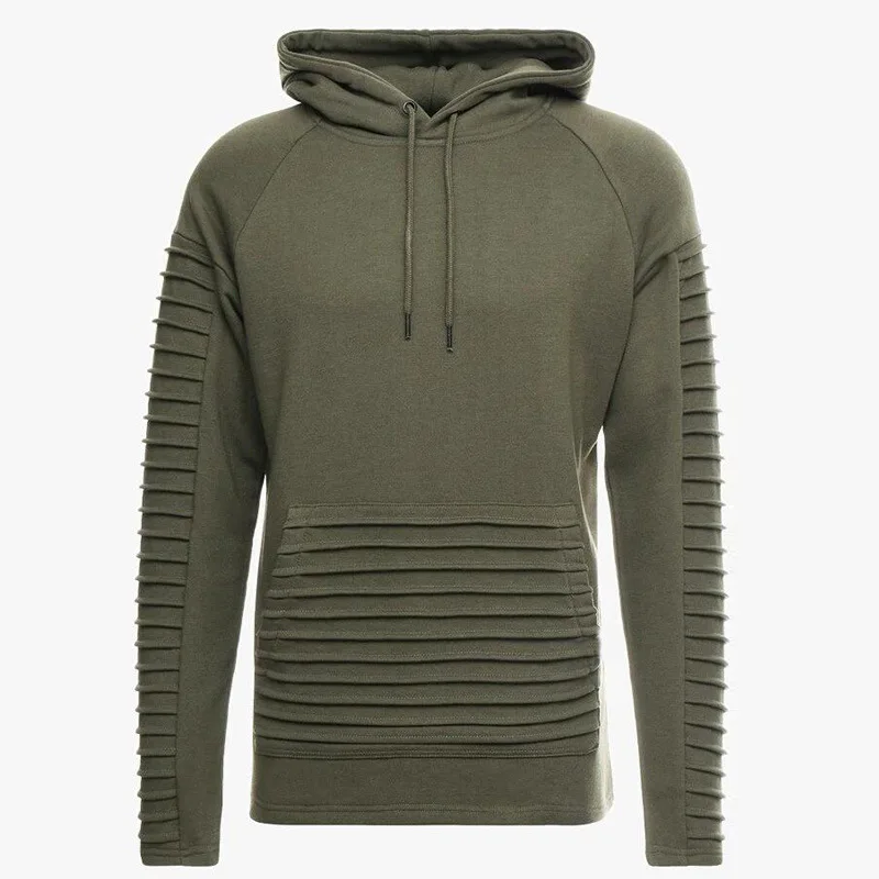 

New Fashion Hoodie Men Sweatshirt With Pleated Stripes And Muscular Brother Hoodies Male Army Green Pullover Man Casual Clothe