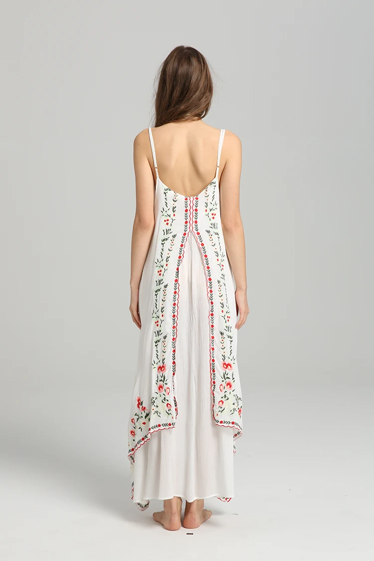 Jaatie Регулируемый Бретели для нижнего белья летние платья Floral Embroidered Maxi платье рябить подол бохо платье vestidos 2017 Для женщин одежда