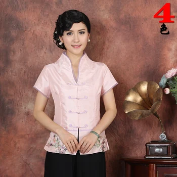 

Chinese Traditional Shirt Women's Short Sleeve Tops Size: M to 3XL