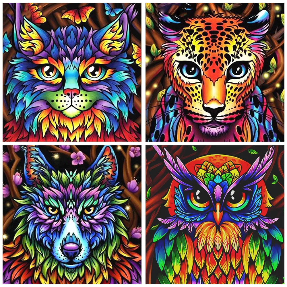 

Fuyun 5D Diamond Painting Colorful Animals Full Round Diamond Mosaic Cat&Leopard&Owl&Wolf Rhinestone Picture Embroidery Sale