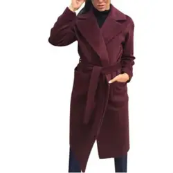 LZJ 2019 новые женские куртки и пальто средней длины с поясом из шерсти и смесей пальто с отложным воротником Одноцветный мешок парка плюс
