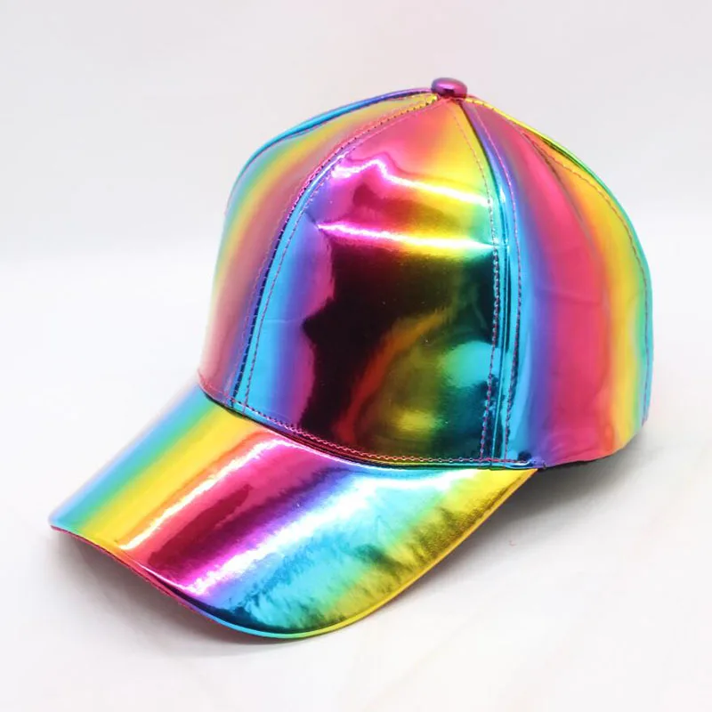 BING юаней Хао Сюань новые модные женские туфли Для мужчин серебристый блестящий цвет металлический лазер кожа Snapback Бейсбол шапки Шапки - Цвет: Rainbow color