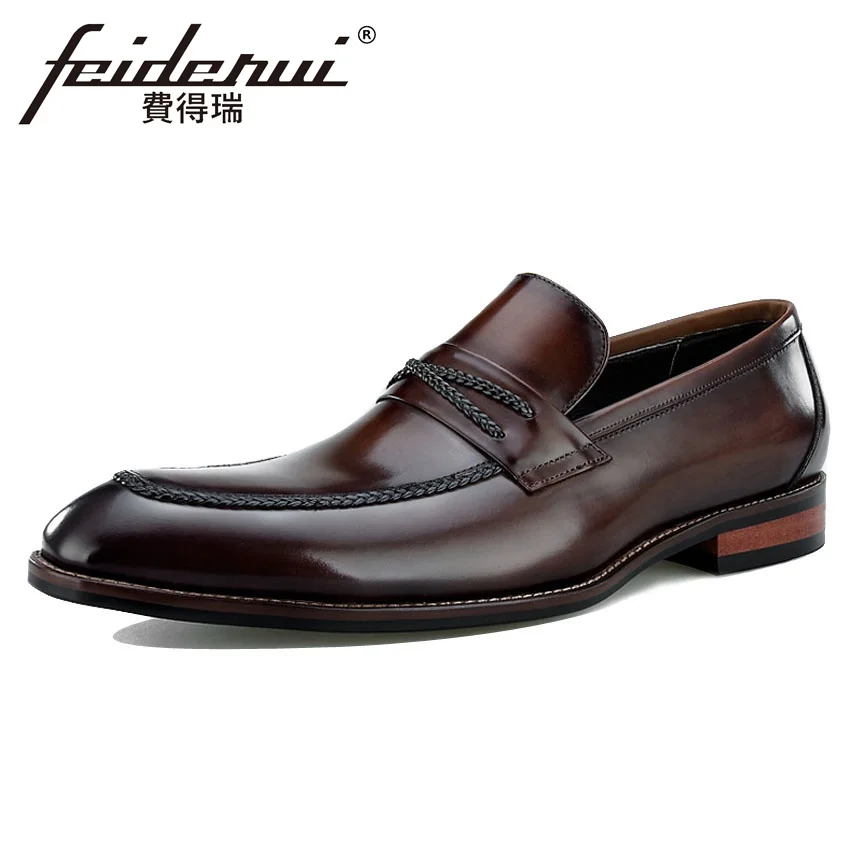 

New Luxury Genuine Leather Men's Handmade Wedding Loafers Round Toe Slip on Man Party Height Increasing Male Casual Shoes BQL103