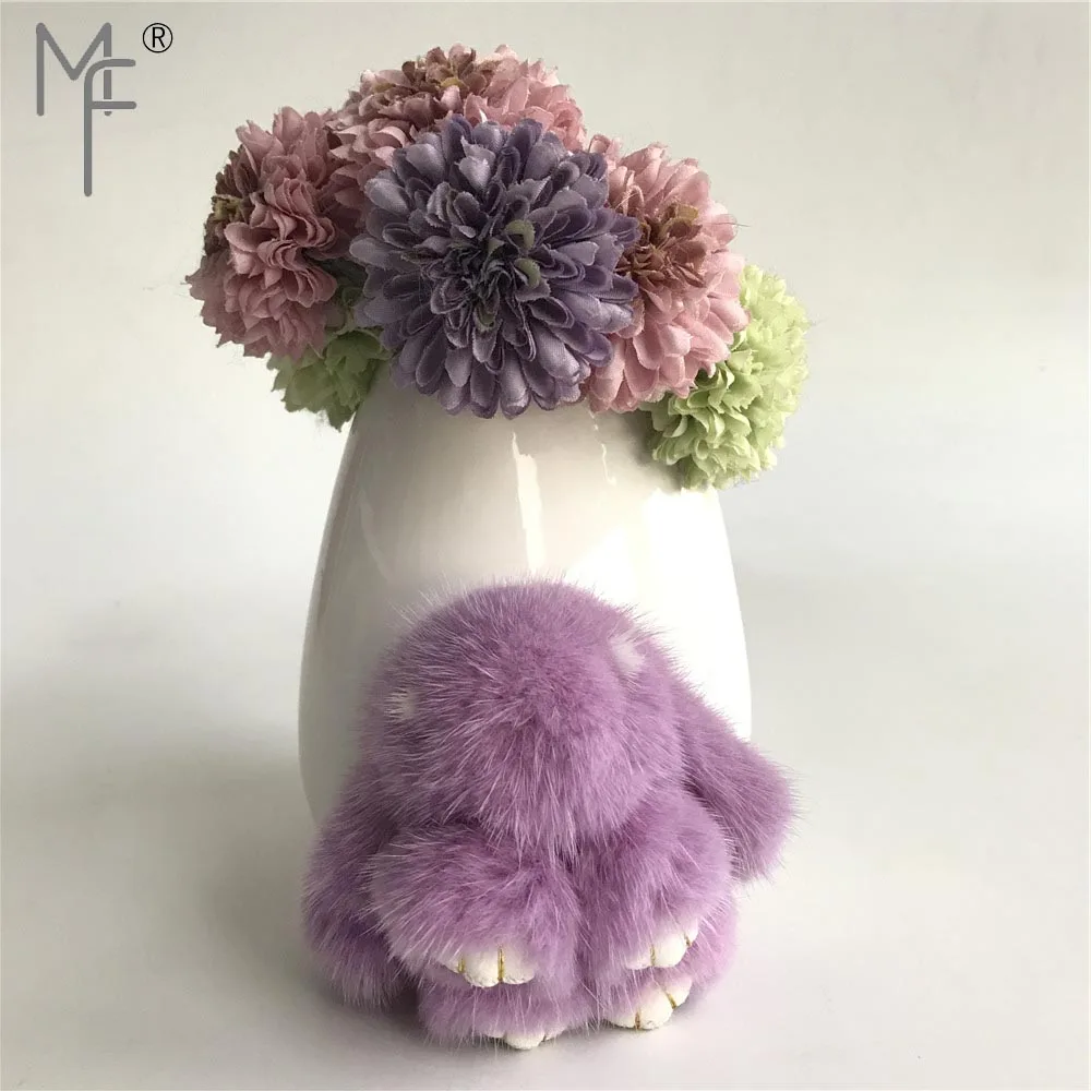 Lilac purple Магия Мех животных-реального норки Мех животных Кролик сиреневый фиолетовый милый зайчик кукла брелок Сумочка Кошелек Ключи Кольцо телефон брелок подвеска - Цвет: Lilac purple