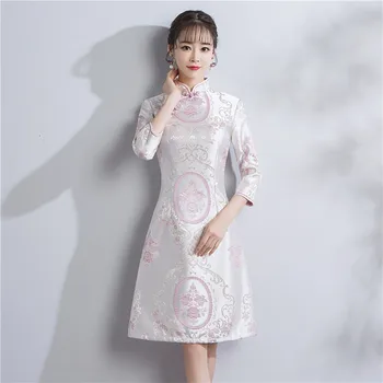 

Classic Improved Women Mandarin Collar Qipao Slim Thin Ladies Short Cheongsam Sexy Embroidery Evening Party Dress Vestidos S-XXL