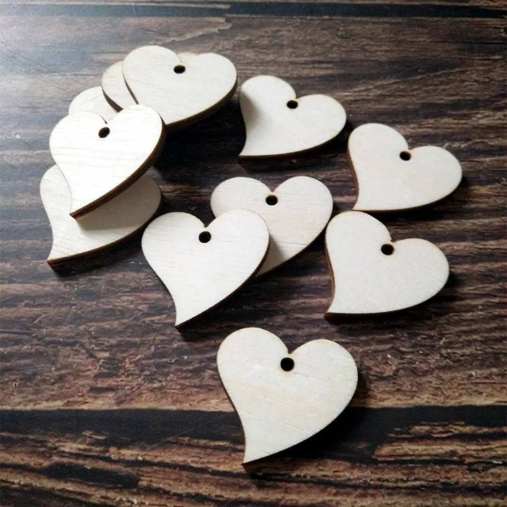50 шт деревянные сердечки шаблоны деревянные сердечки с подвесным отверстием DIY Валентина сердце украшения свадебный подарок бирки брелок сердце