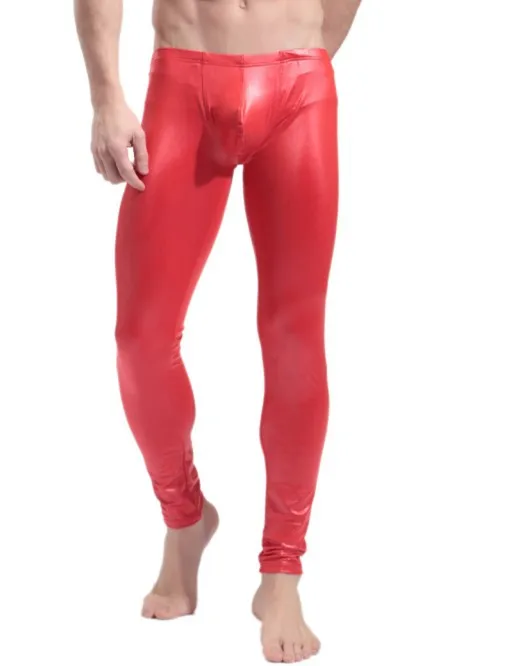Черный/красный пикантные Модные мужские кожаные латекс длинные Брюки обтягивающие эластичные узкие брюки Леггинсы Bodywear Новинка Клубная одежда