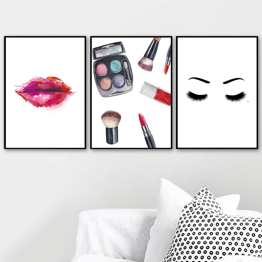 

Fashion Lip Brushes lipstick Eye Shadows Wall Art Canvas Painting Nordic Posters And Prints Wall Pictures For Living Room Decor