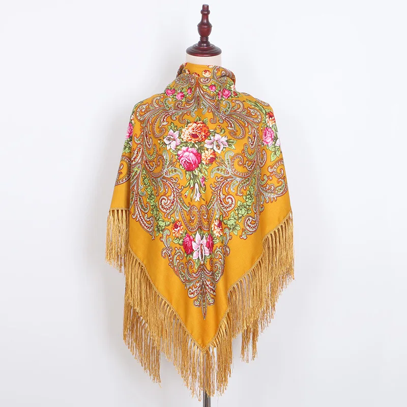  Luxury Printing Oversize Square Blankets Russian Women Wedding Scarf Retro Style Cotton Handkerchie