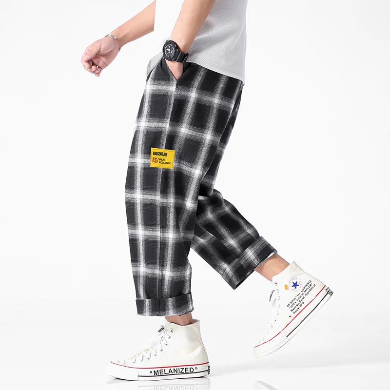 

BQODQO 2019 Pants For Men Plaid Pant Comfortable Men's Summer Casual Streetwear Loose Trouser Comfortable Pocket Japanese Trendy