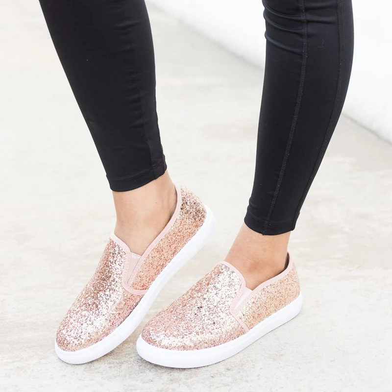 

2019 Sequins Women Loafers Flats Vulcanize Shoes Canvas Sequins Sneakers Shoes Ladies Breathable Shallow Casual Female Footwear