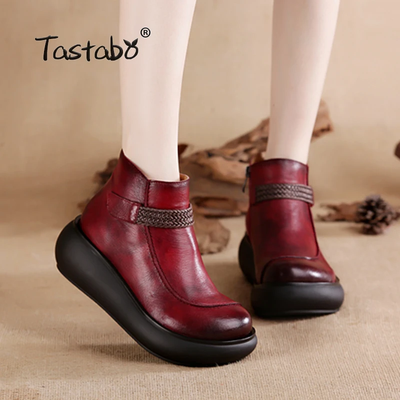 Tastabo Boots Women Comfortable Autumn Genuine Leather Ankle Boots for Women Soft Martin Wedges Platform Shoes Ladies Tastabo Boots Women Comfortable Autumn Genuine Leather Ankle Boots for Women Soft Martin Wedges Platform Shoes Ladies