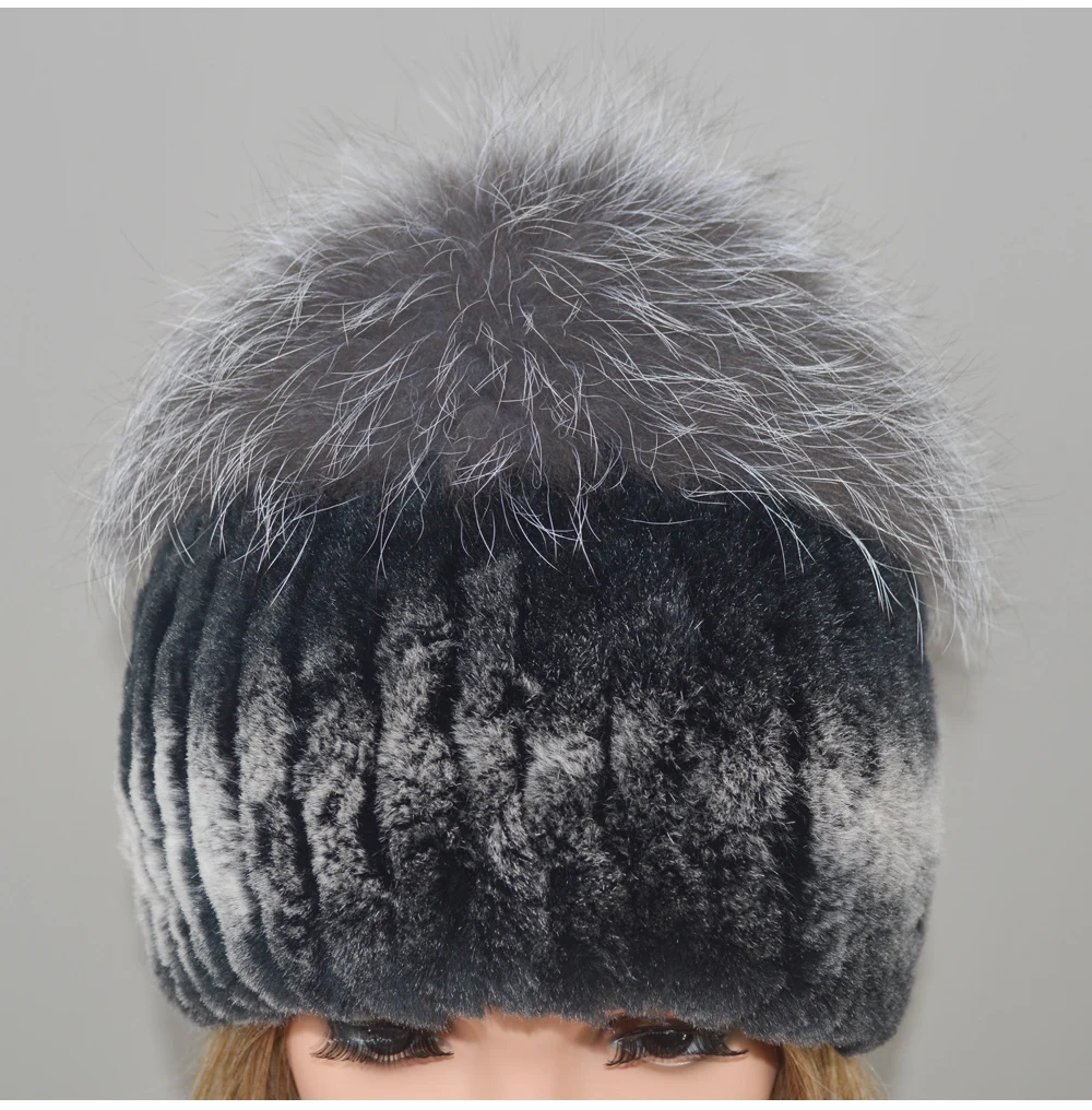 Леди стиль Роскошная зимняя Настоящий мех кролика шапка женская теплая Хорошее качество натуральный серебристый шапка из меха лисы