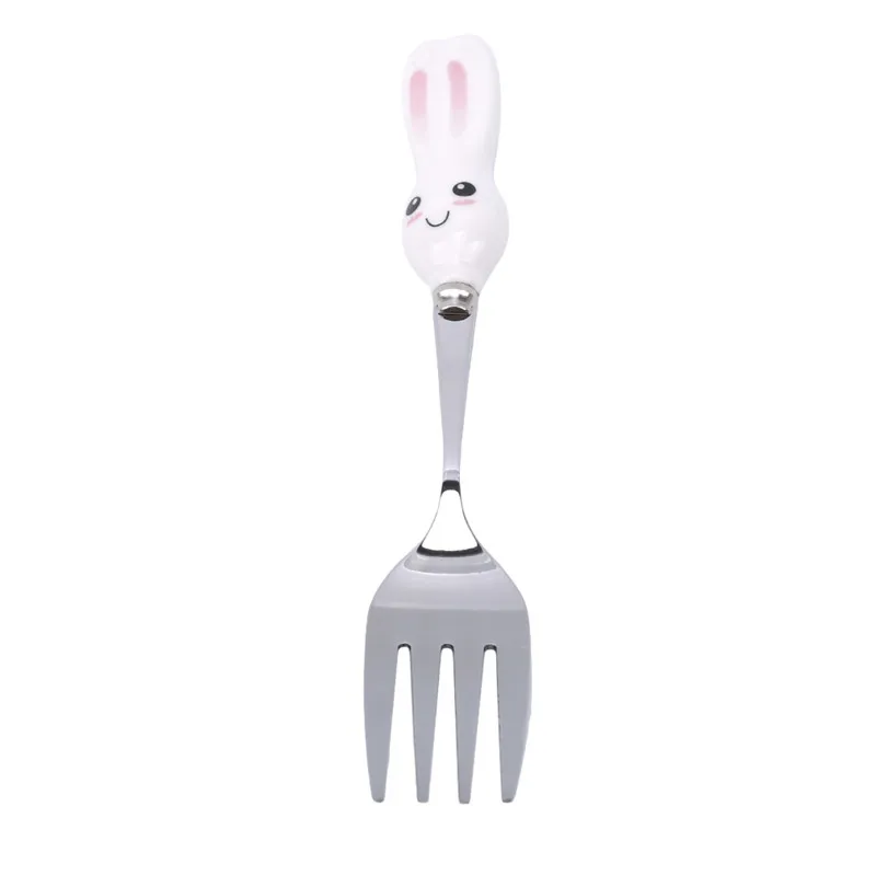 Милый мультфильм Западная еда столовые приборы младенческой Кормушка Посуда детская ложка из нержавеющей стали нож вилка столовая посуда - Цвет: Rabbit fork