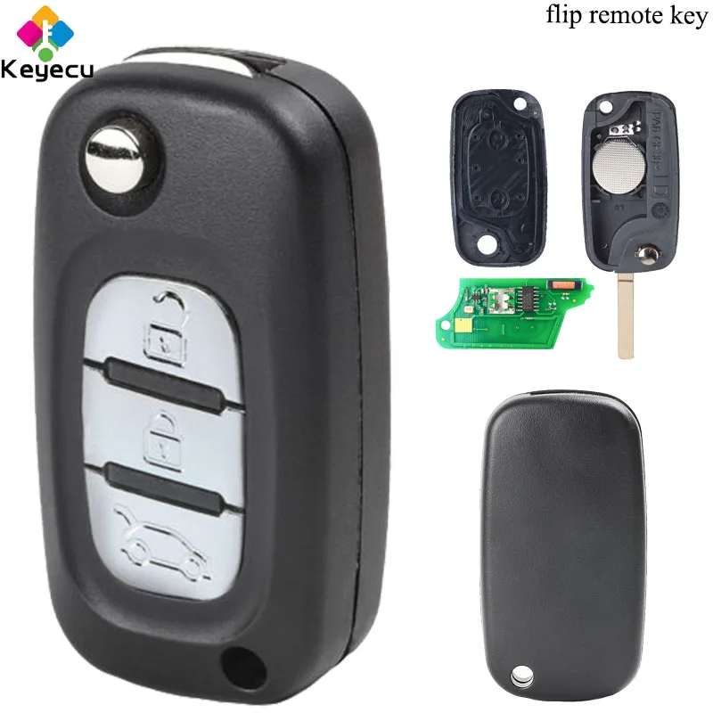 

KEYECU Flip Folding Remote Key - 3 Buttons & 434MHz & PCF7961 Chip & VA2 Blade - FOB for Renault Scenic III Megane III 2009-2015