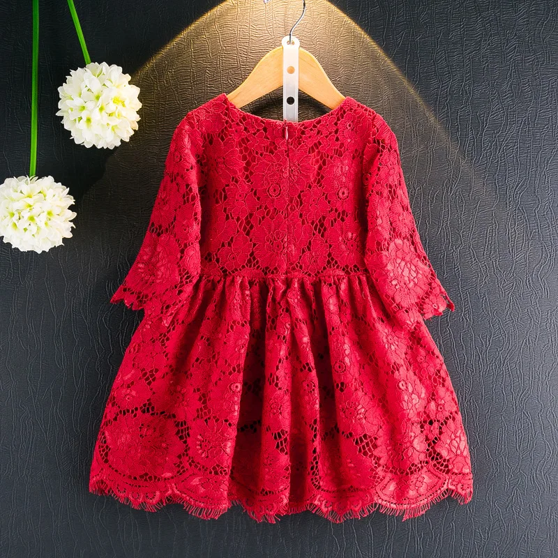 Red Ball Gown Formal Girls Dress Autumn Princess Clothing Rose