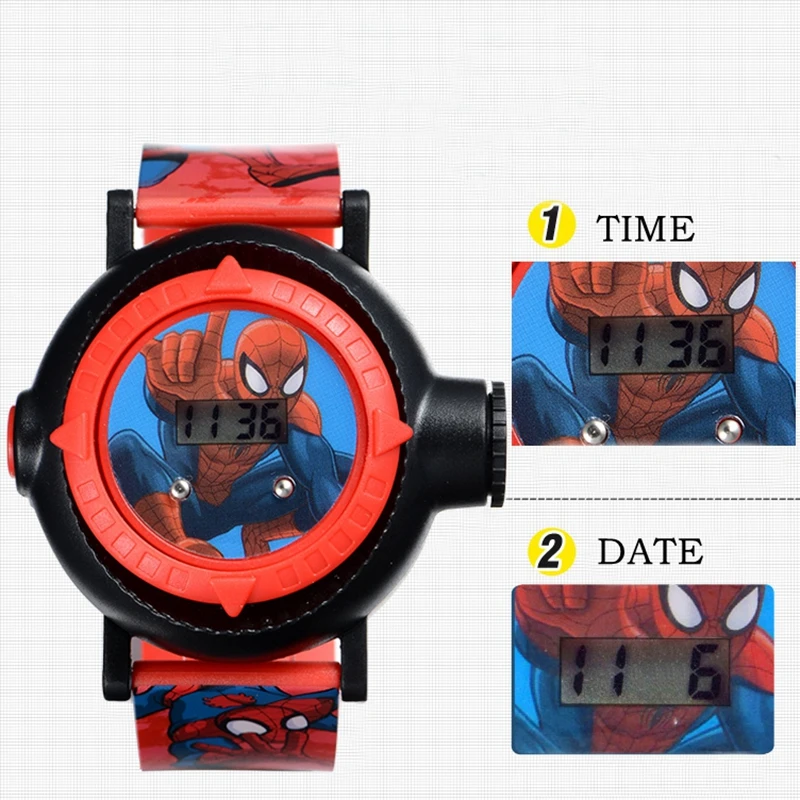 Marvel Ultimate Spider-Man Project 10 Hero Patterns Amazing Children Sport Digital Watch Kids Projector Time Date Rubber Watches