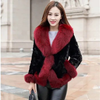 

Newest Female Mink Fur Faux Fur Coats Casual Women's Fashion Fox Fur Collar Slim Large Size Imitation Fur Outwears S/6XL D448