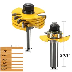 2 шт. T тип регулируемый шток Фасонная фреза для вырезания желобков набор 1/2 и 1/4 дюймов для столярной древесины фреза промышленного класса