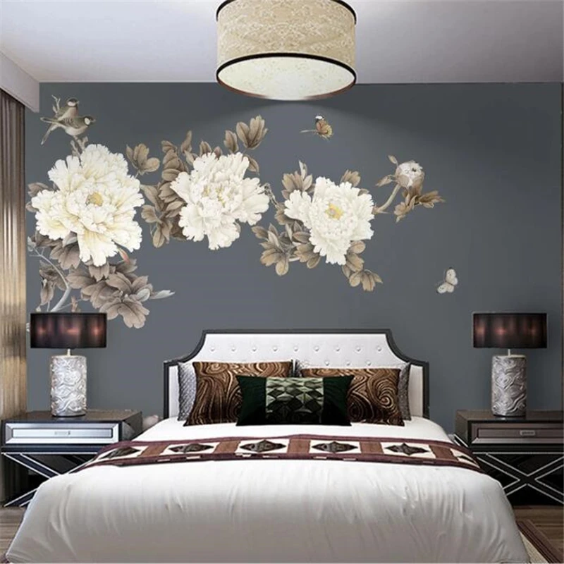

Custom wallpaper 3d murals hand-painted new Chinese-style pen peony flowers and birds background wall flowers rich 3d wallpaper