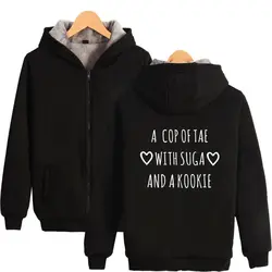 BTS COP OF TEA с сахаром и куки на молнии свитер с капюшоном Мода Корея KNOP печати толстовки высокого качества пальто