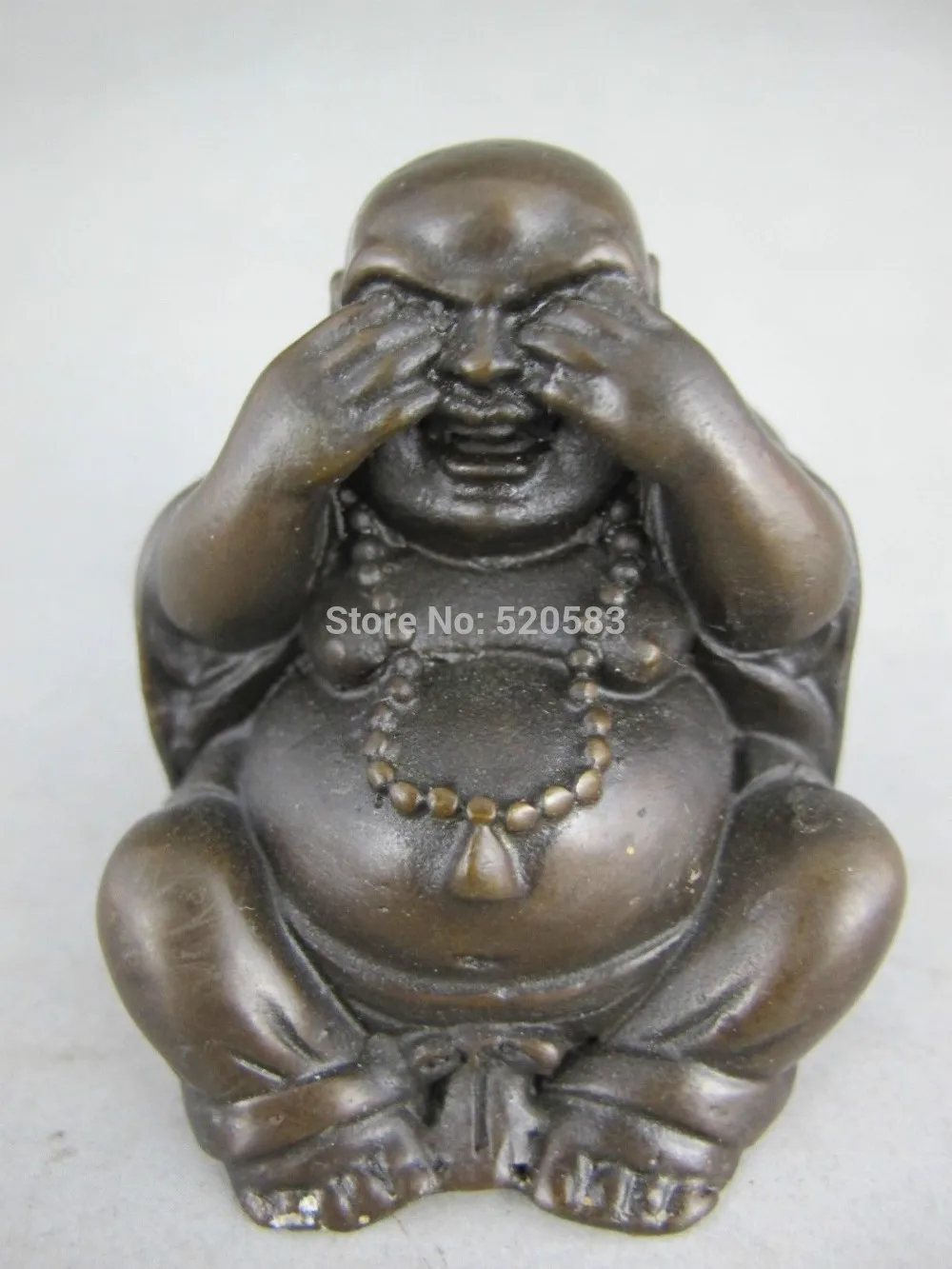 

free China handmade bronze collection lucky deaf black statue of Maitreya Buddha fast